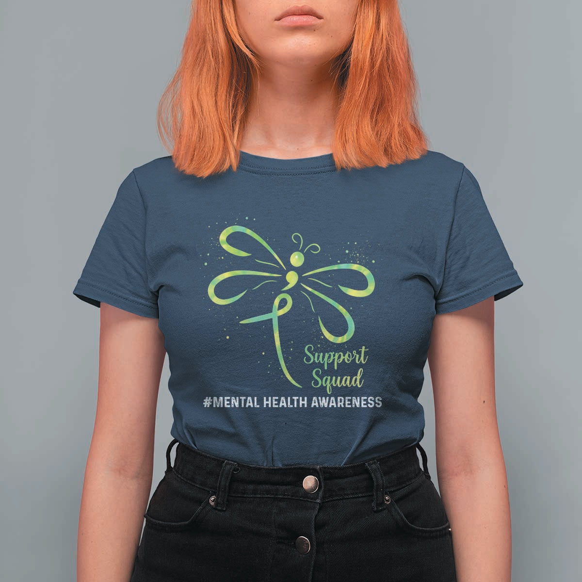 Mental Health Awarenes T Shirt For Women Support Squad Green Ribbon