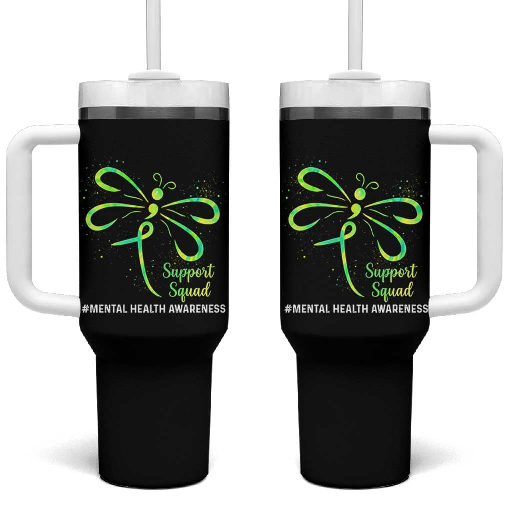 Mental Health Awarenes Tumbler With Handle Support Squad Green Ribbon