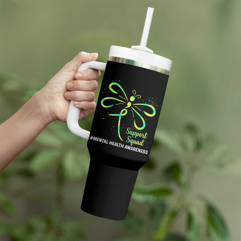 Mental Health Awarenes Tumbler With Handle Support Squad Green Ribbon