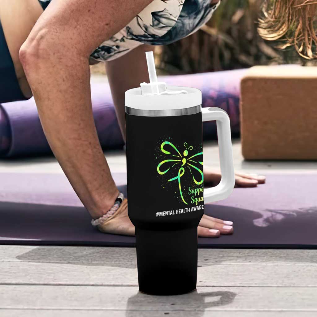 Mental Health Awarenes Tumbler With Handle Support Squad Green Ribbon