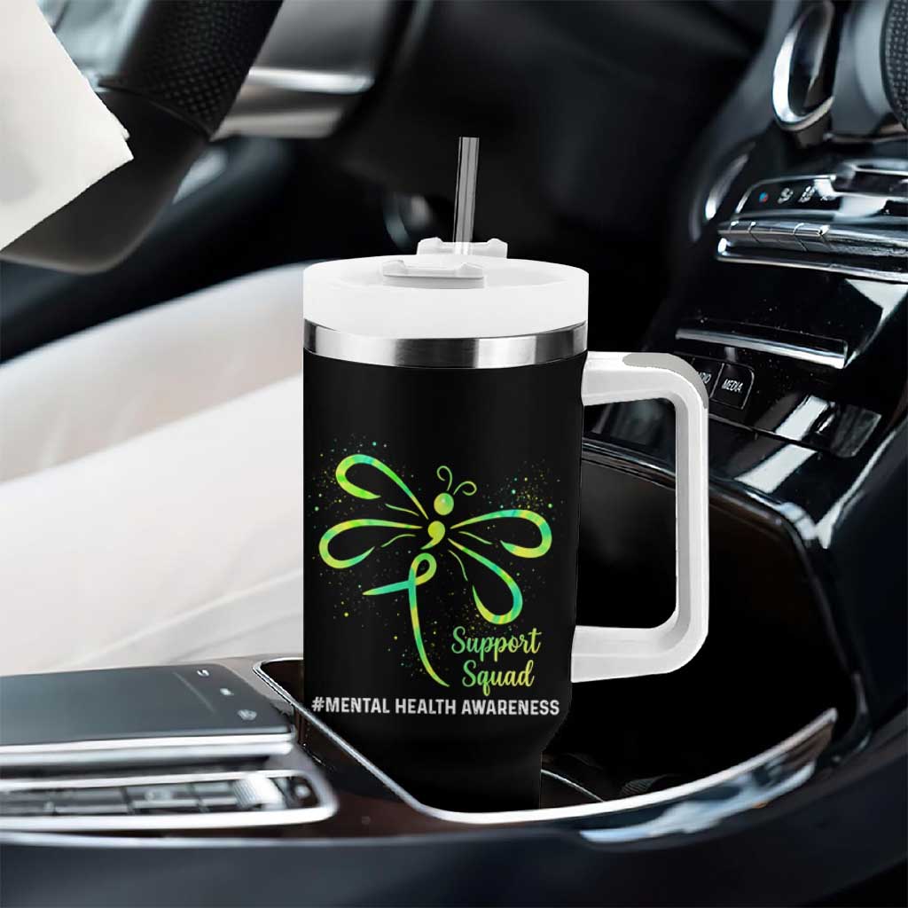 Mental Health Awarenes Tumbler With Handle Support Squad Green Ribbon