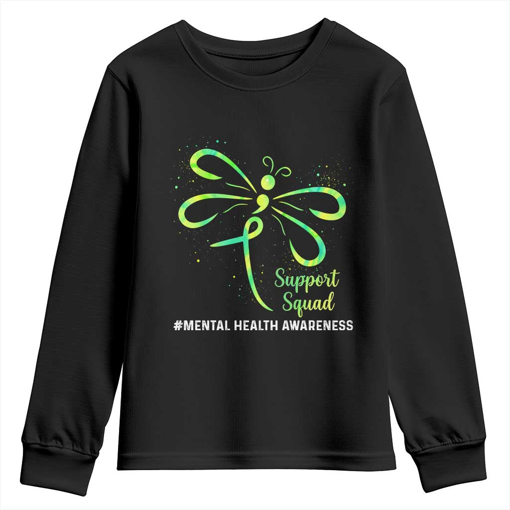Mental Health Awarenes Youth Sweatshirt Support Squad Green Ribbon