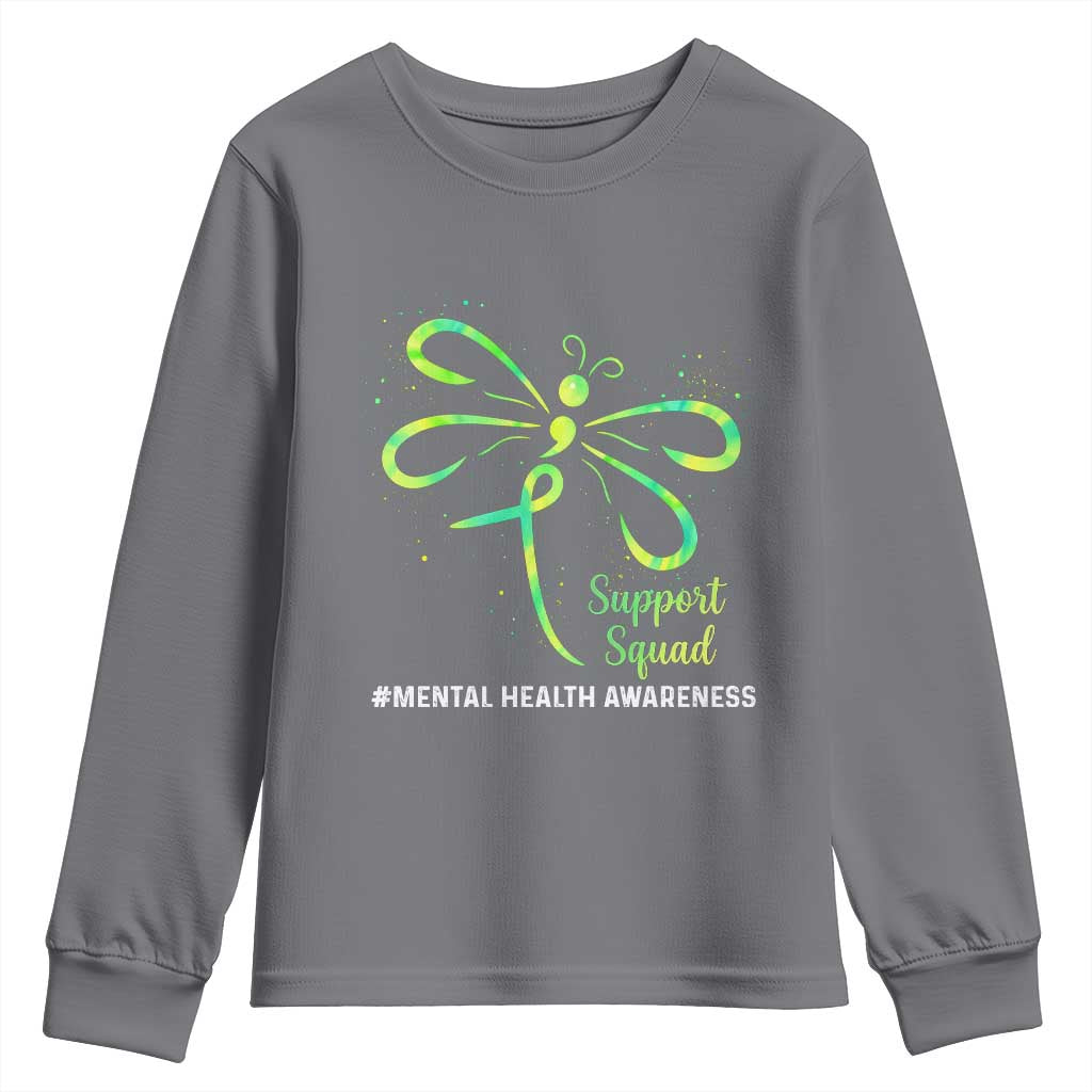 Mental Health Awarenes Youth Sweatshirt Support Squad Green Ribbon