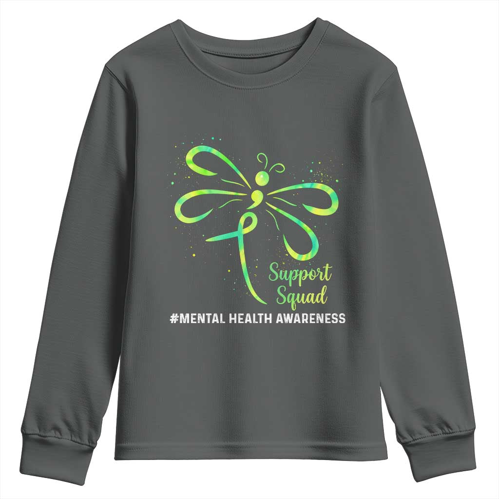 Mental Health Awarenes Youth Sweatshirt Support Squad Green Ribbon