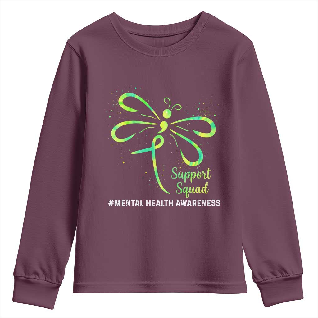 Mental Health Awarenes Youth Sweatshirt Support Squad Green Ribbon