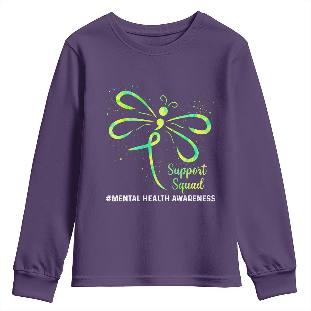 Mental Health Awarenes Youth Sweatshirt Support Squad Green Ribbon