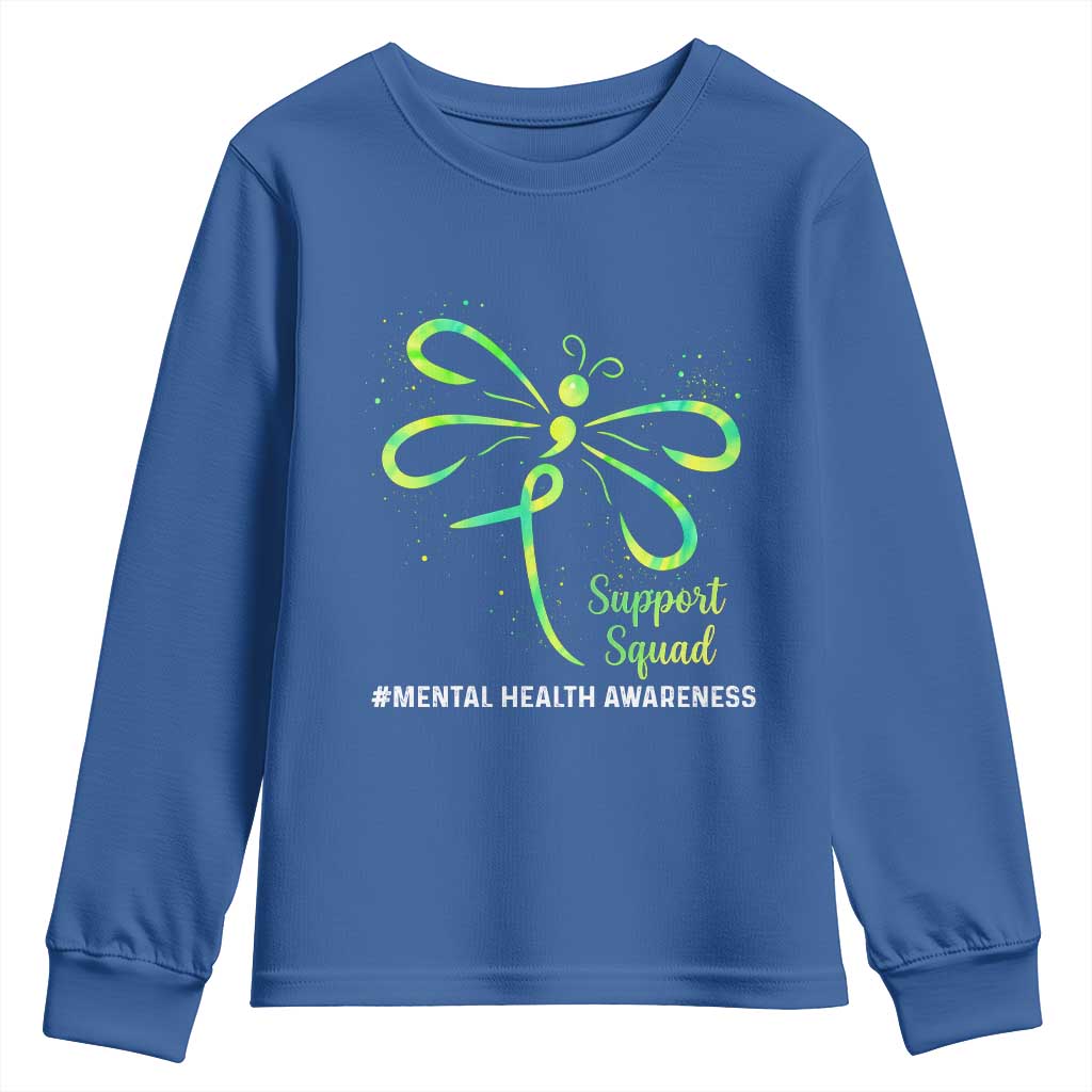 Mental Health Awarenes Youth Sweatshirt Support Squad Green Ribbon