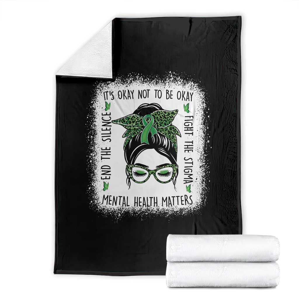 Mental Health Matters Throw Blanket Messy Bun Green Ribbon Support
