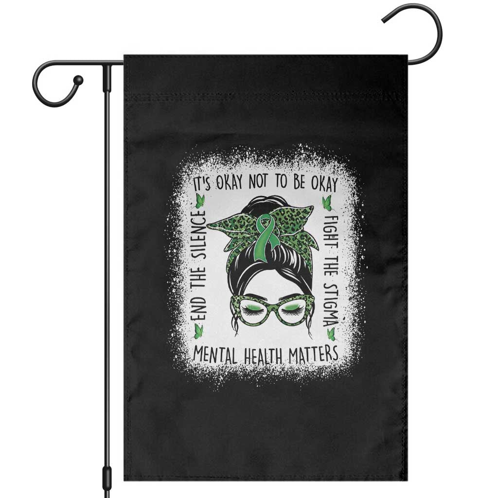 Mental Health Matters Garden Flag Messy Bun Green Ribbon Support