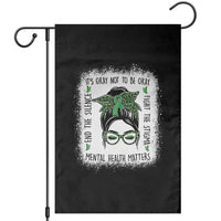 Mental Health Matters Garden Flag Messy Bun Green Ribbon Support