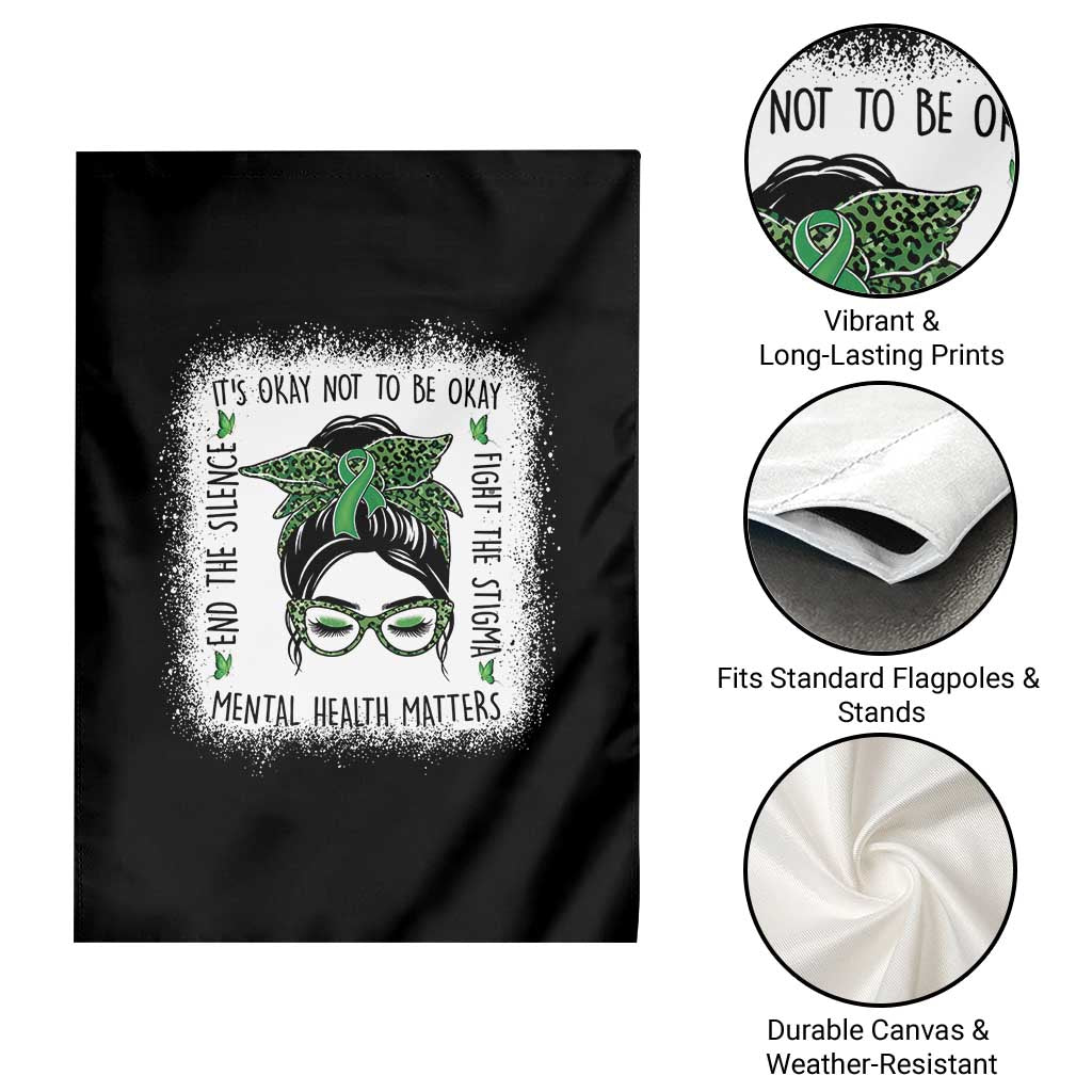 Mental Health Matters Garden Flag Messy Bun Green Ribbon Support