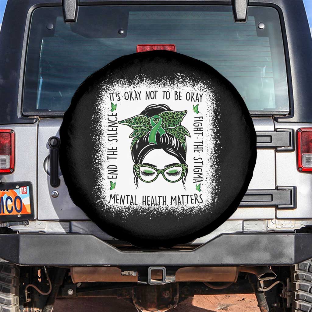 Mental Health Matters Spare Tire Cover Messy Bun Green Ribbon Support