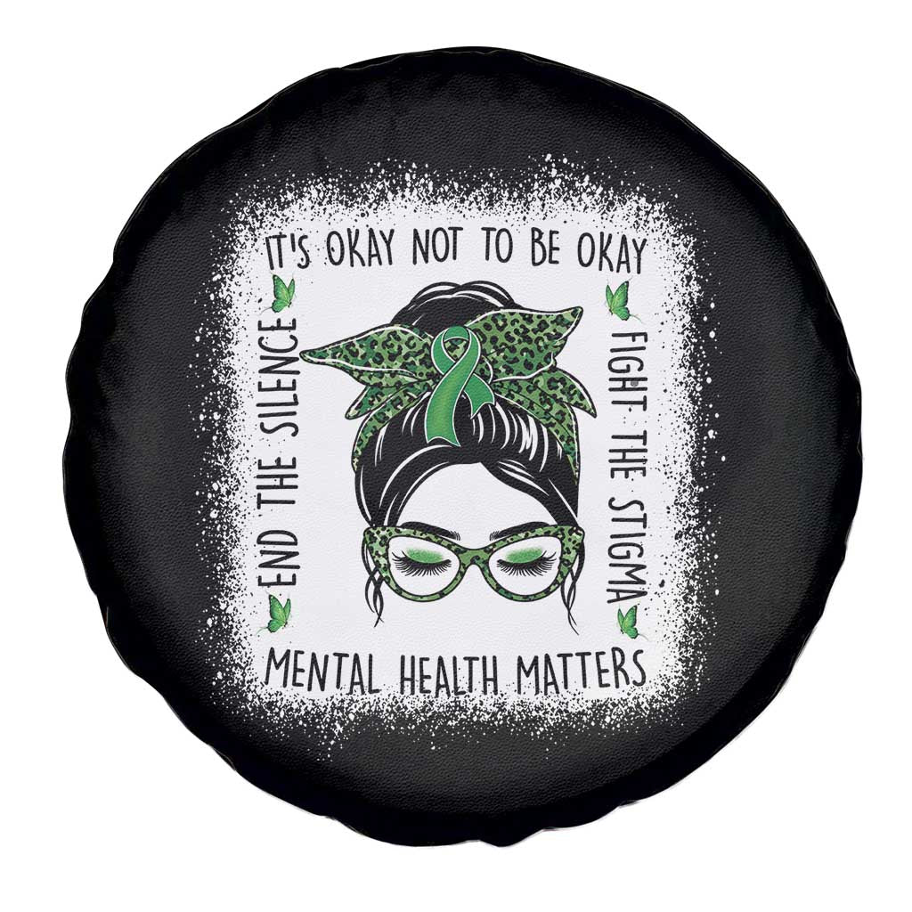 Mental Health Matters Spare Tire Cover Messy Bun Green Ribbon Support