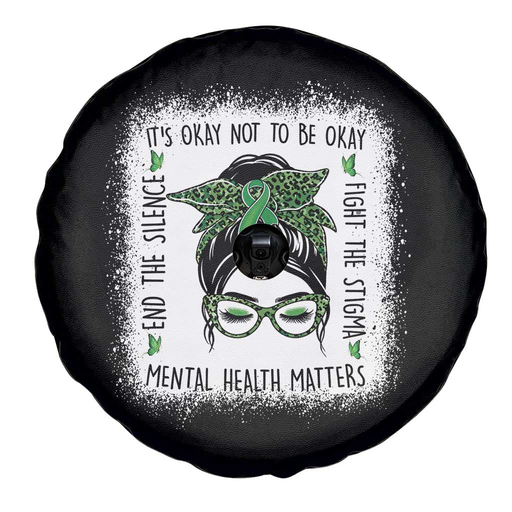 Mental Health Matters Spare Tire Cover Messy Bun Green Ribbon Support