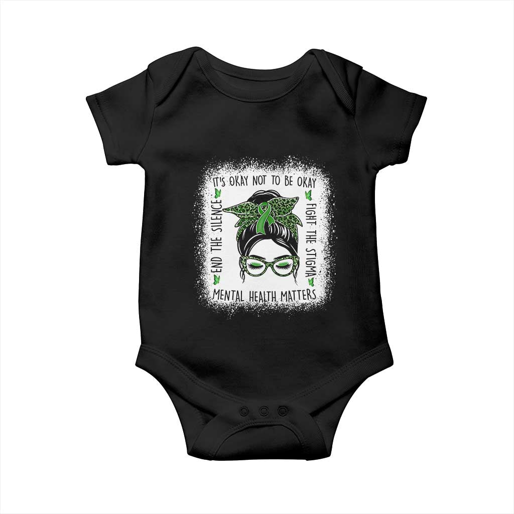 Mental Health Matters Baby Onesie Messy Bun Green Ribbon Support