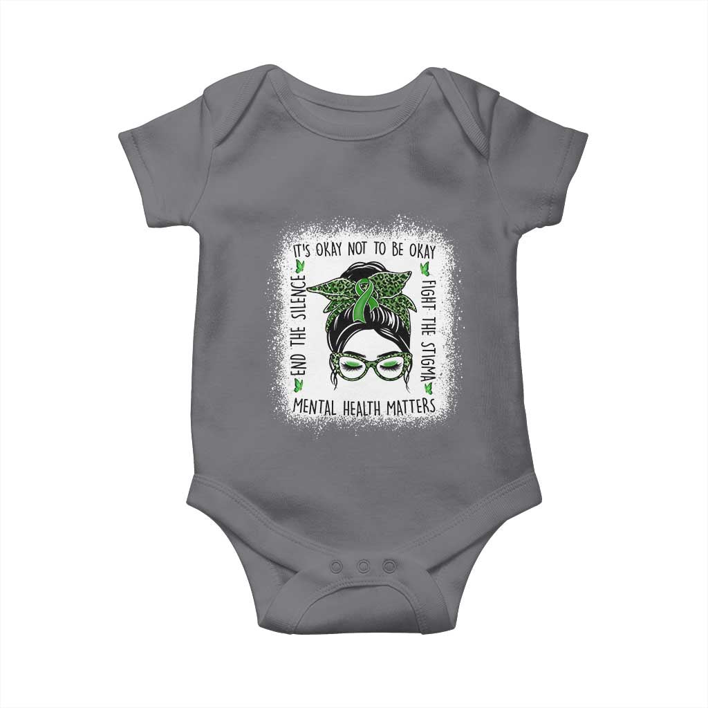 Mental Health Matters Baby Onesie Messy Bun Green Ribbon Support