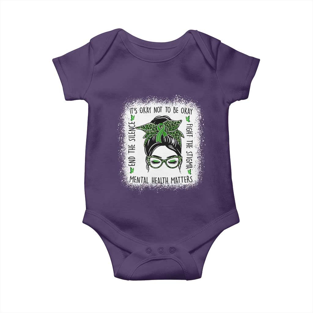 Mental Health Matters Baby Onesie Messy Bun Green Ribbon Support
