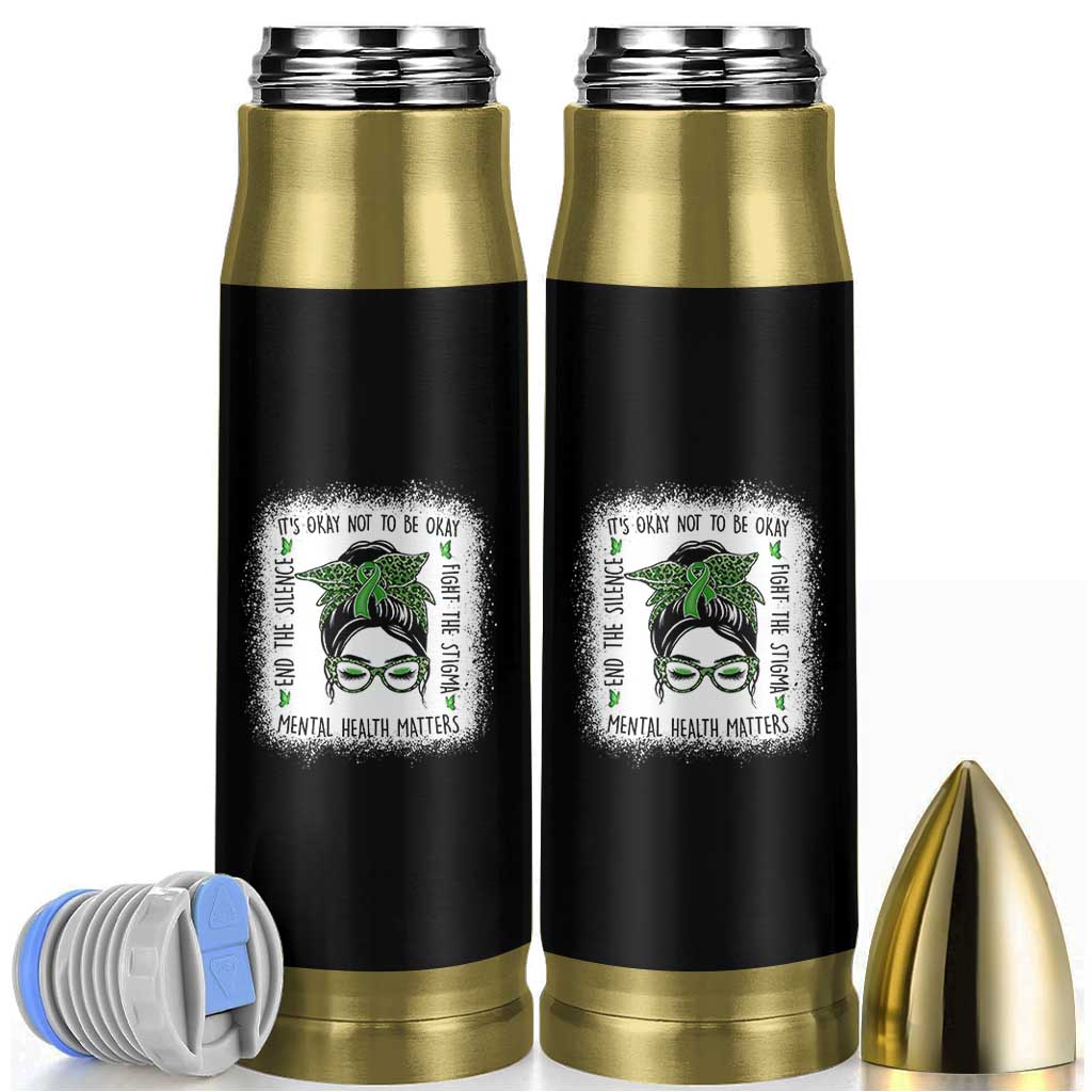 Mental Health Matters Bullet Tumbler Messy Bun Green Ribbon Support
