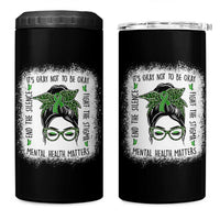 Mental Health Matters 4 in 1 Can Cooler Tumbler Messy Bun Green Ribbon Support