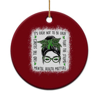 Mental Health Matters Ceramic Ornament Messy Bun Green Ribbon Support