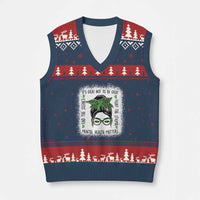 Mental Health Matters V-Neck Knit Sweater Vest Messy Bun Green Ribbon Support