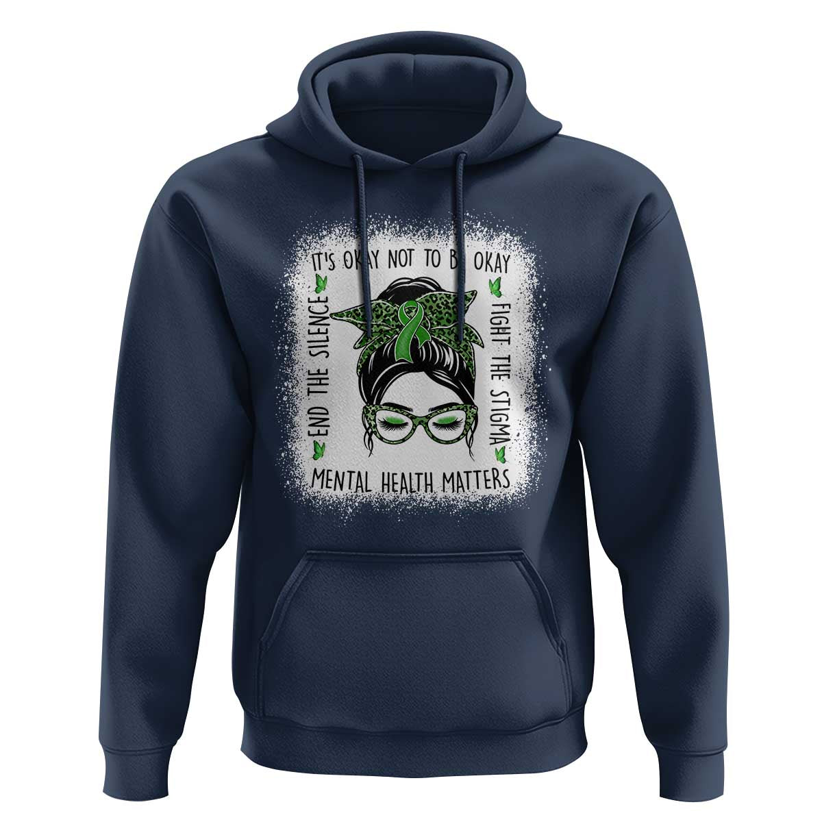 Mental Health Matters Hoodie Messy Bun Green Ribbon Support