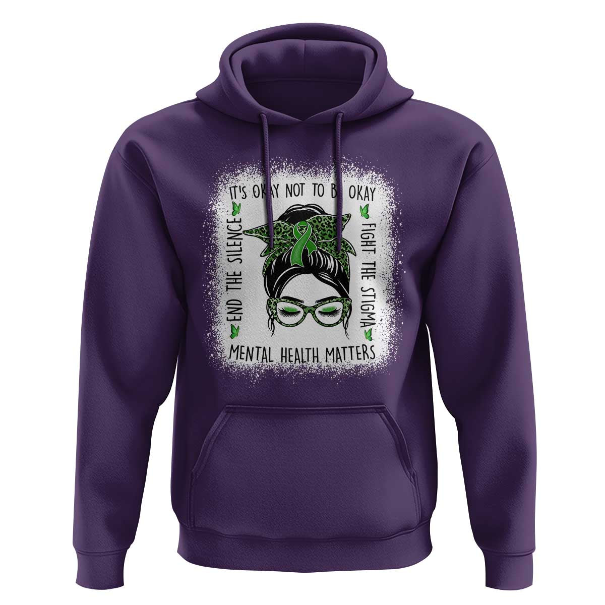 Mental Health Matters Hoodie Messy Bun Green Ribbon Support