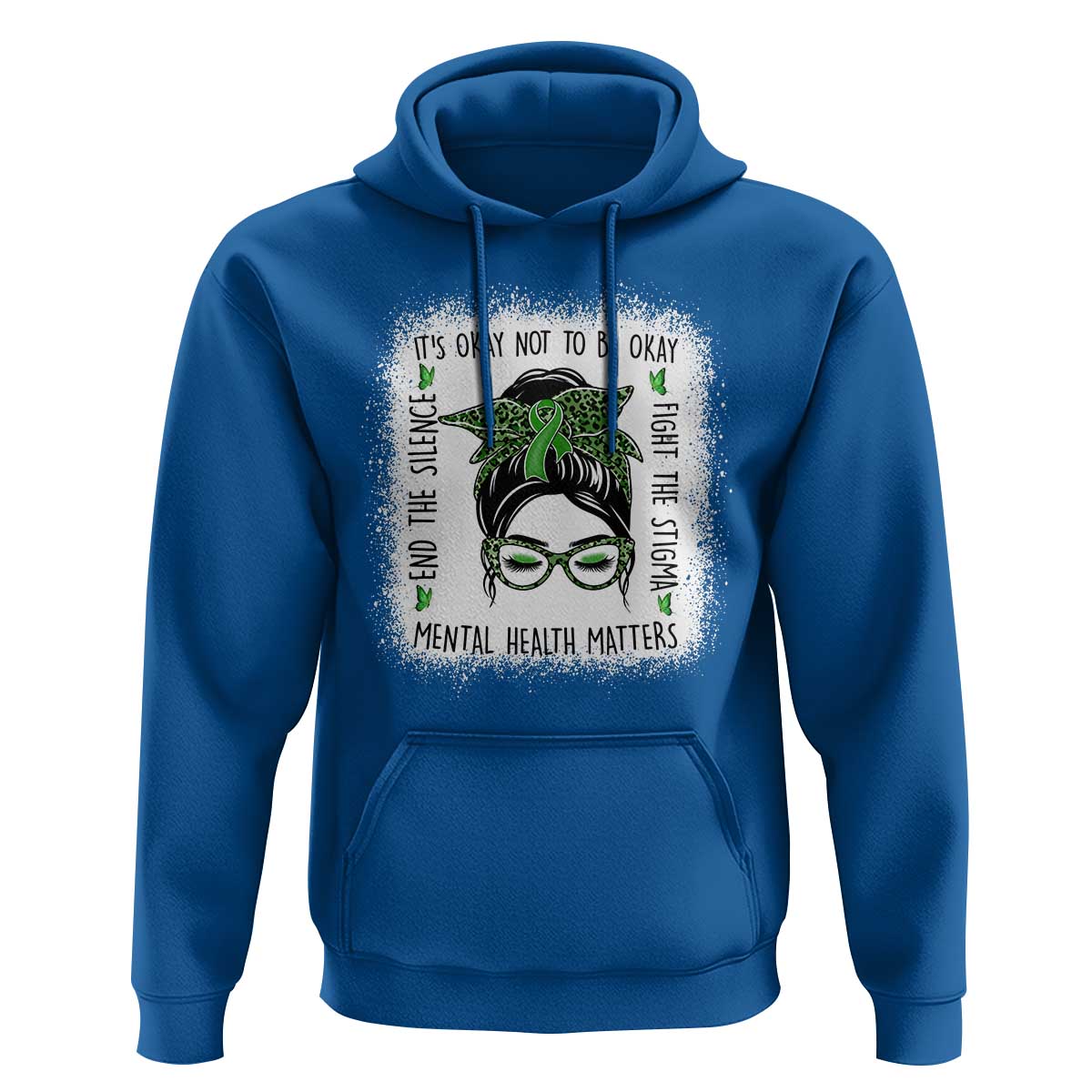Mental Health Matters Hoodie Messy Bun Green Ribbon Support