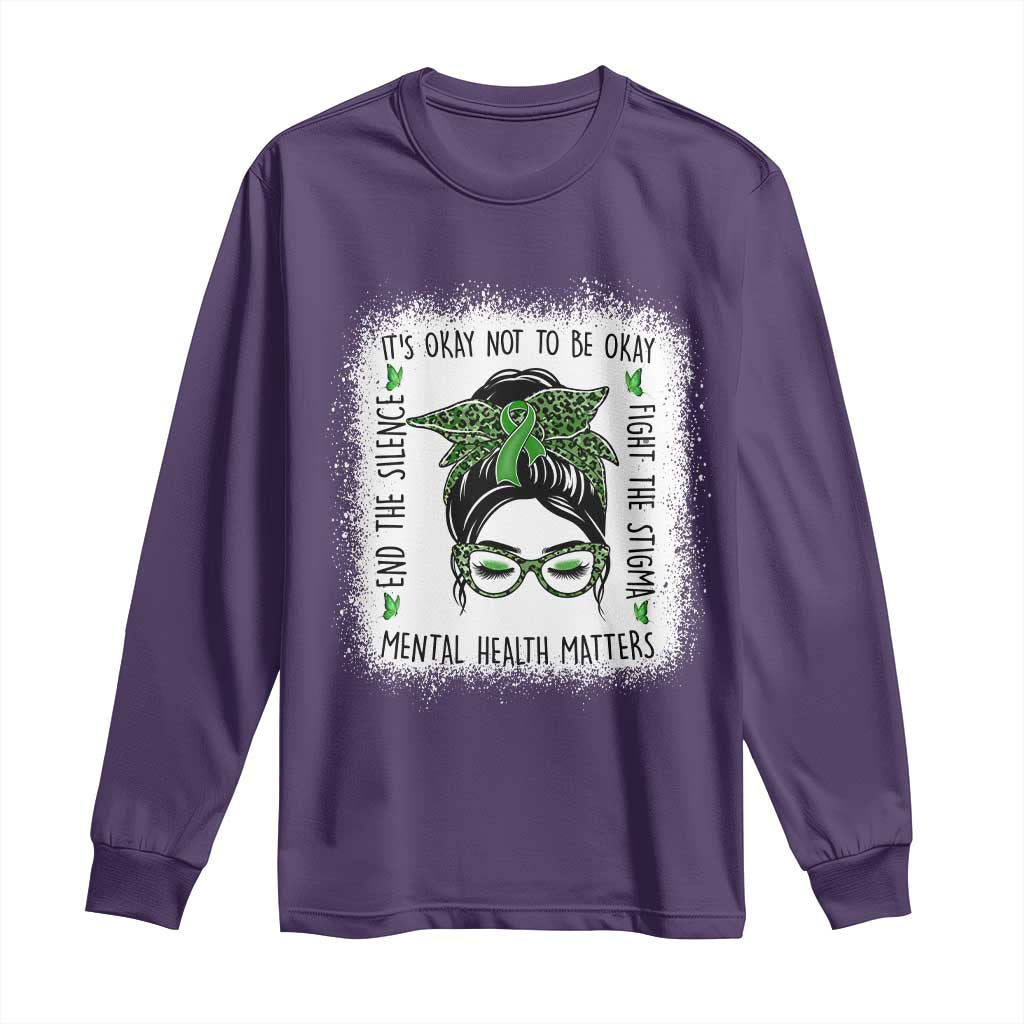 Mental Health Matters Long Sleeve Shirt Messy Bun Green Ribbon Support