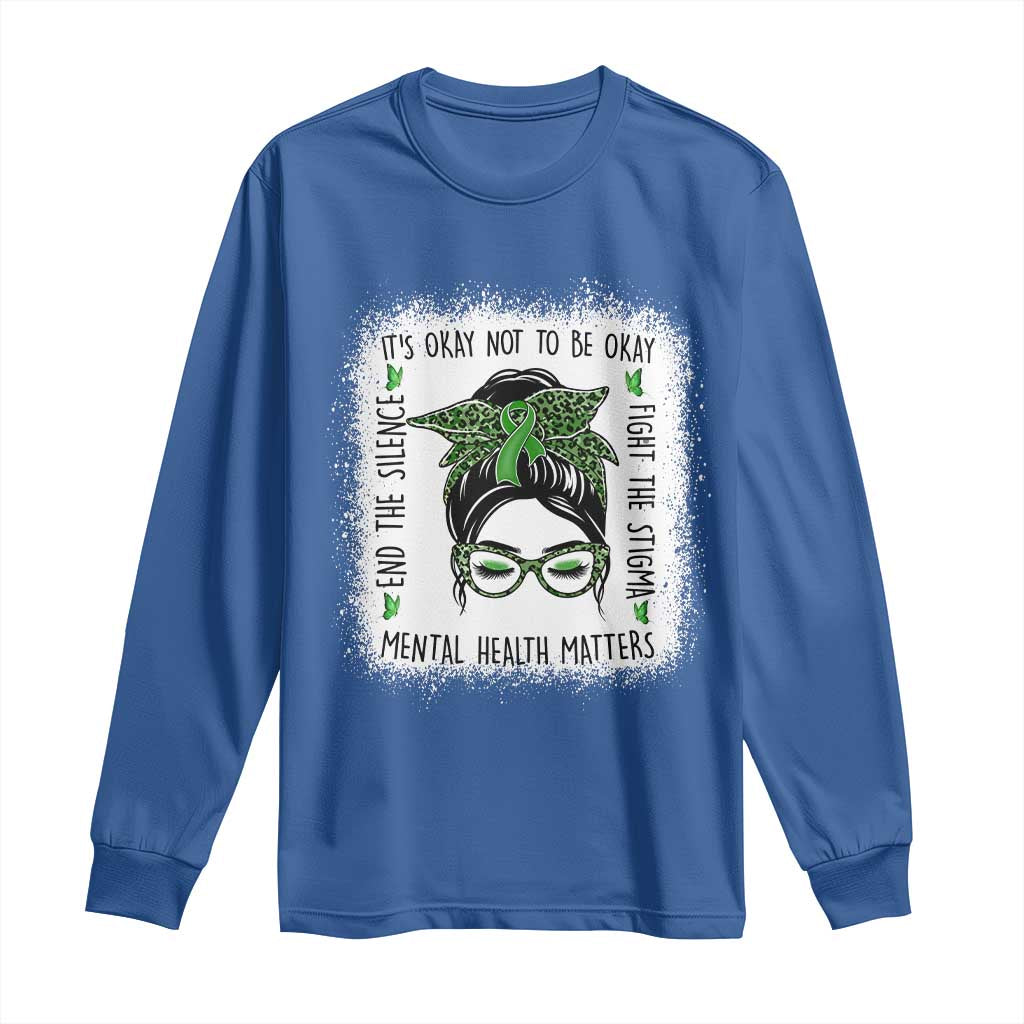 Mental Health Matters Long Sleeve Shirt Messy Bun Green Ribbon Support