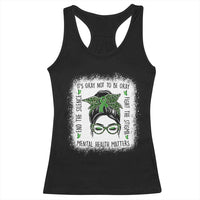 Mental Health Matters Racerback Tank Top Messy Bun Green Ribbon Support
