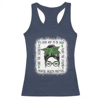 Mental Health Matters Racerback Tank Top Messy Bun Green Ribbon Support