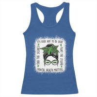 Mental Health Matters Racerback Tank Top Messy Bun Green Ribbon Support
