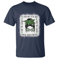 Mental Health Matters T Shirt Messy Bun Green Ribbon Support