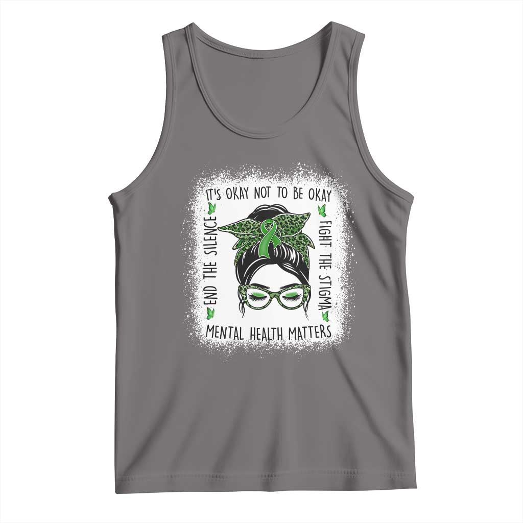 Mental Health Matters Tank Top Messy Bun Green Ribbon Support