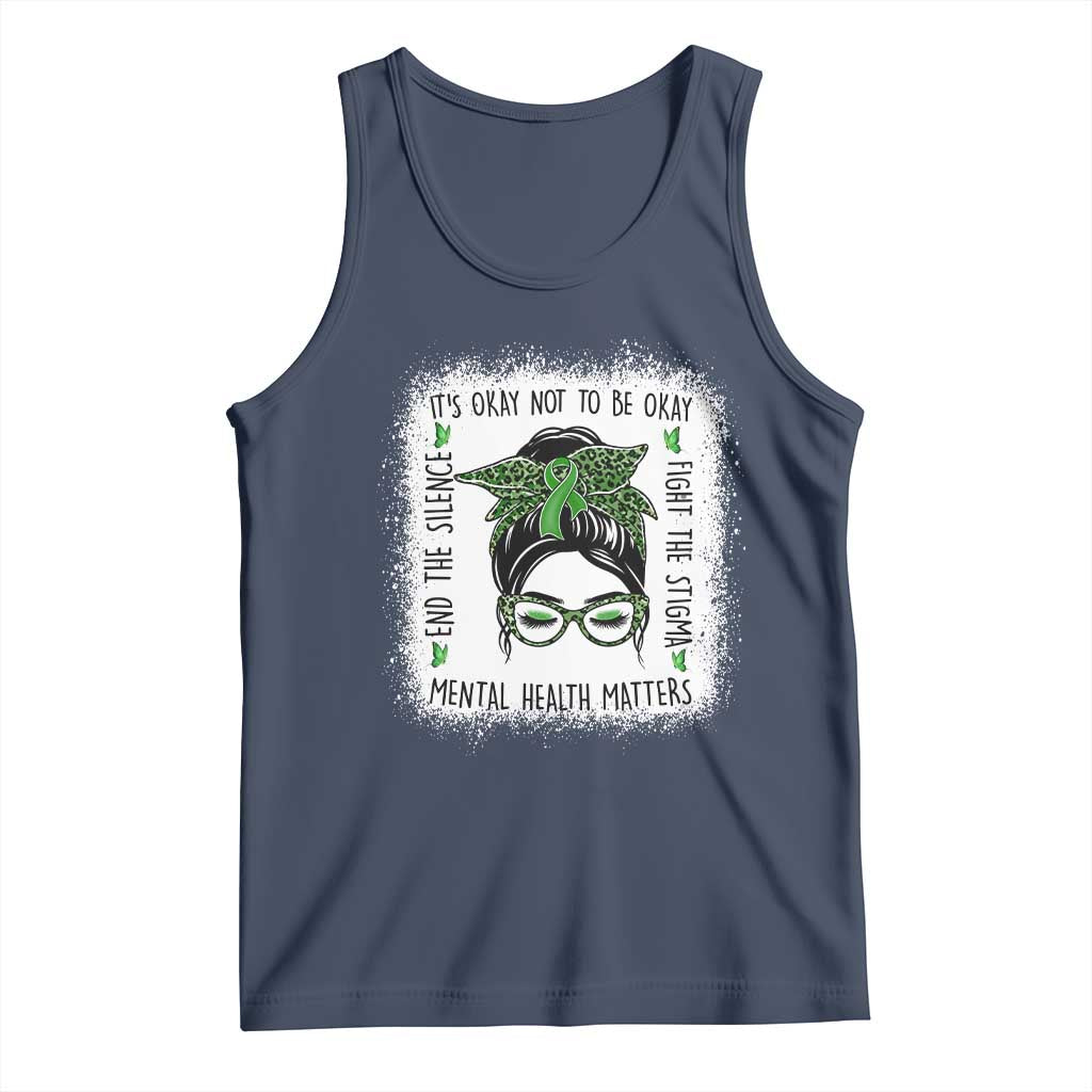 Mental Health Matters Tank Top Messy Bun Green Ribbon Support