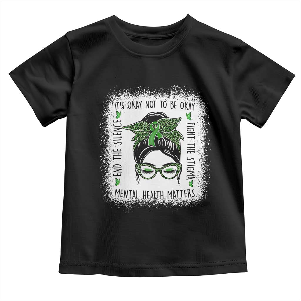 Mental Health Matters Toddler T Shirt Messy Bun Green Ribbon Support