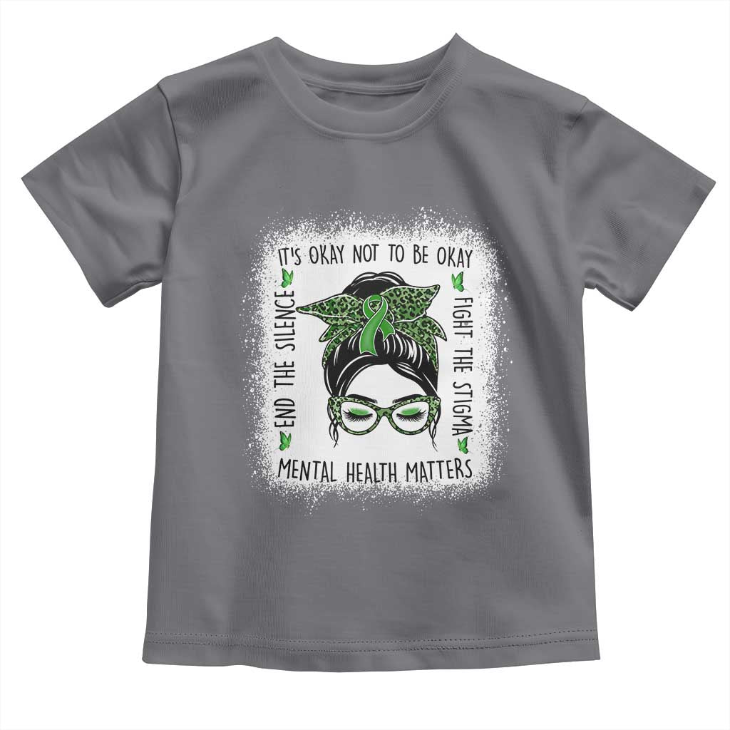 Mental Health Matters Toddler T Shirt Messy Bun Green Ribbon Support