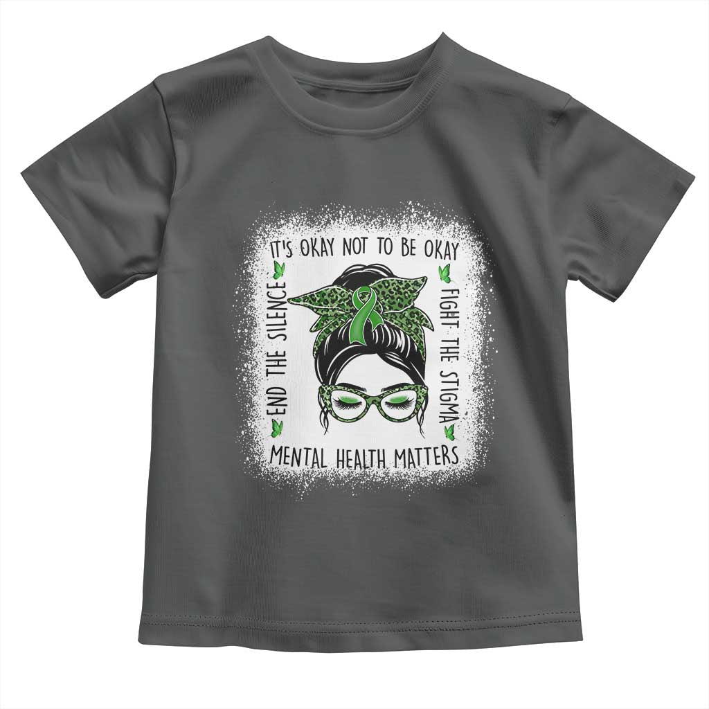 Mental Health Matters Toddler T Shirt Messy Bun Green Ribbon Support