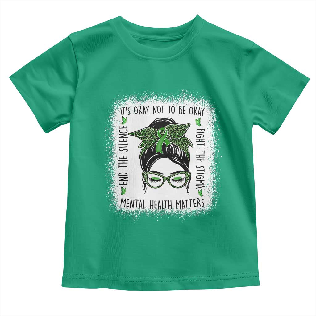 Mental Health Matters Toddler T Shirt Messy Bun Green Ribbon Support