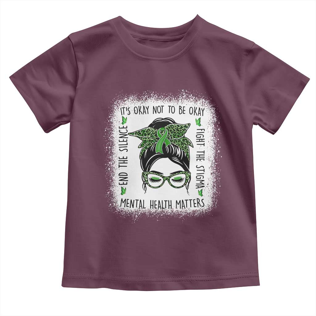 Mental Health Matters Toddler T Shirt Messy Bun Green Ribbon Support