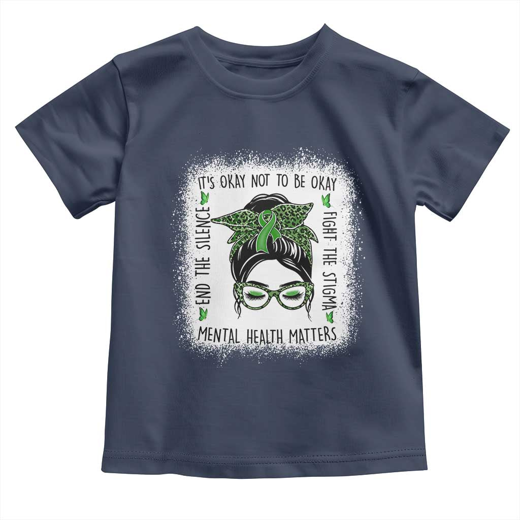 Mental Health Matters Toddler T Shirt Messy Bun Green Ribbon Support