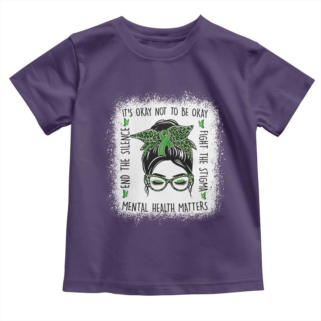 Mental Health Matters Toddler T Shirt Messy Bun Green Ribbon Support