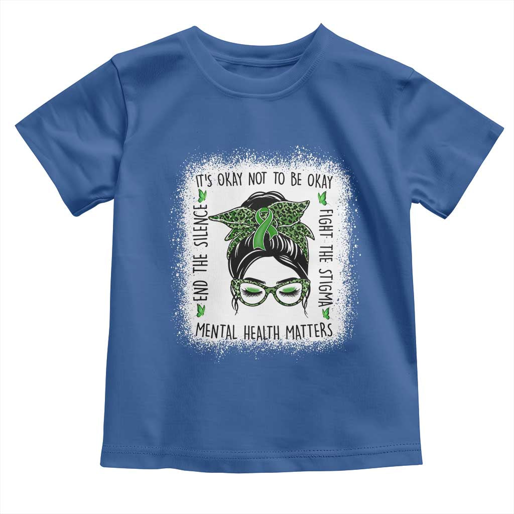 Mental Health Matters Toddler T Shirt Messy Bun Green Ribbon Support