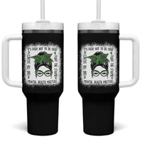 Mental Health Matters Tumbler With Handle Messy Bun Green Ribbon Support