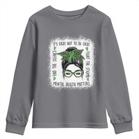 Mental Health Matters Youth Sweatshirt Messy Bun Green Ribbon Support