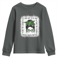Mental Health Matters Youth Sweatshirt Messy Bun Green Ribbon Support