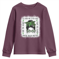 Mental Health Matters Youth Sweatshirt Messy Bun Green Ribbon Support
