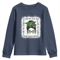 Mental Health Matters Youth Sweatshirt Messy Bun Green Ribbon Support
