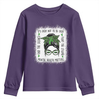 Mental Health Matters Youth Sweatshirt Messy Bun Green Ribbon Support